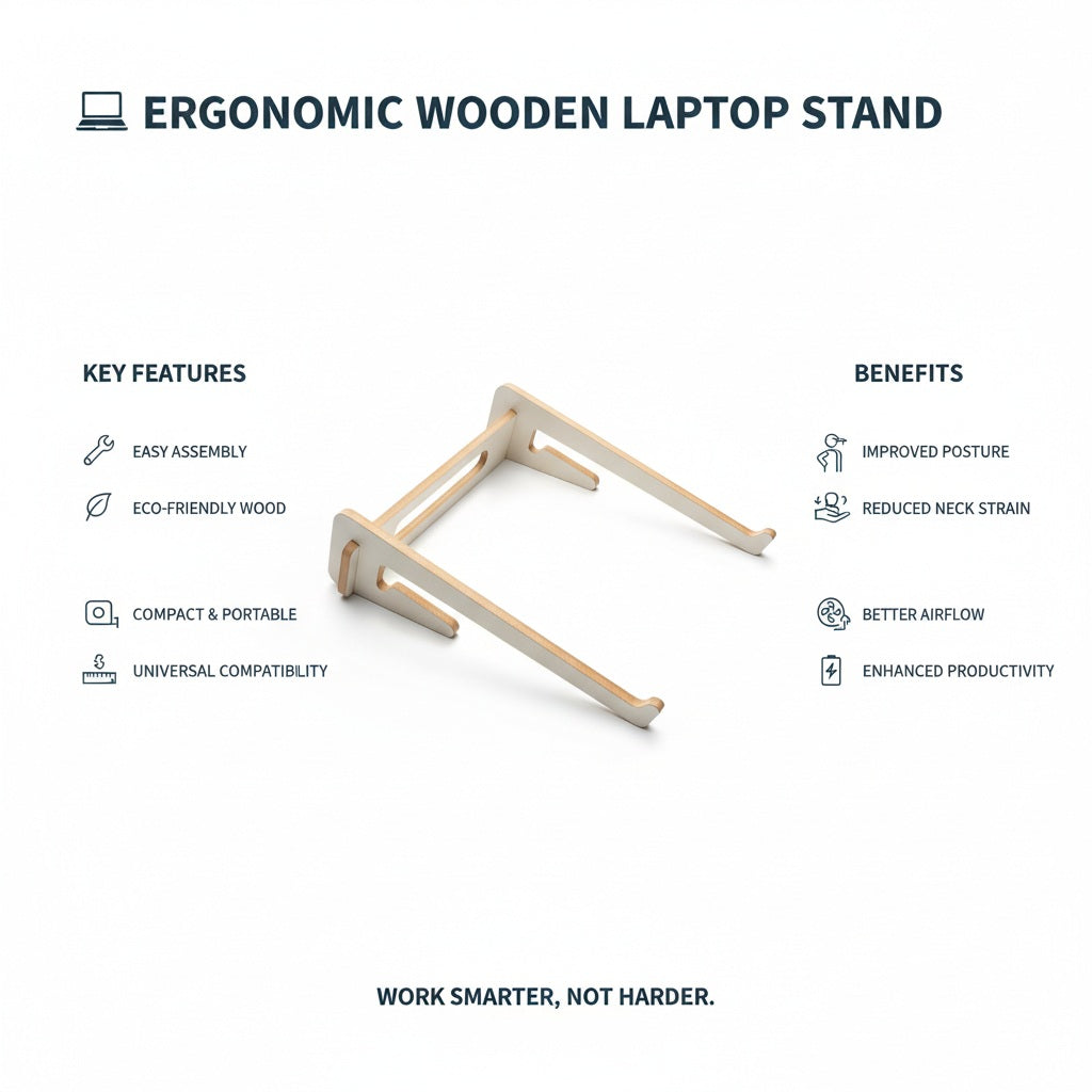 Ergonomik Ahşap Laptop Standı Laptop Yükseltici Dekoratif ve Tüm Modellerle Uyumlu