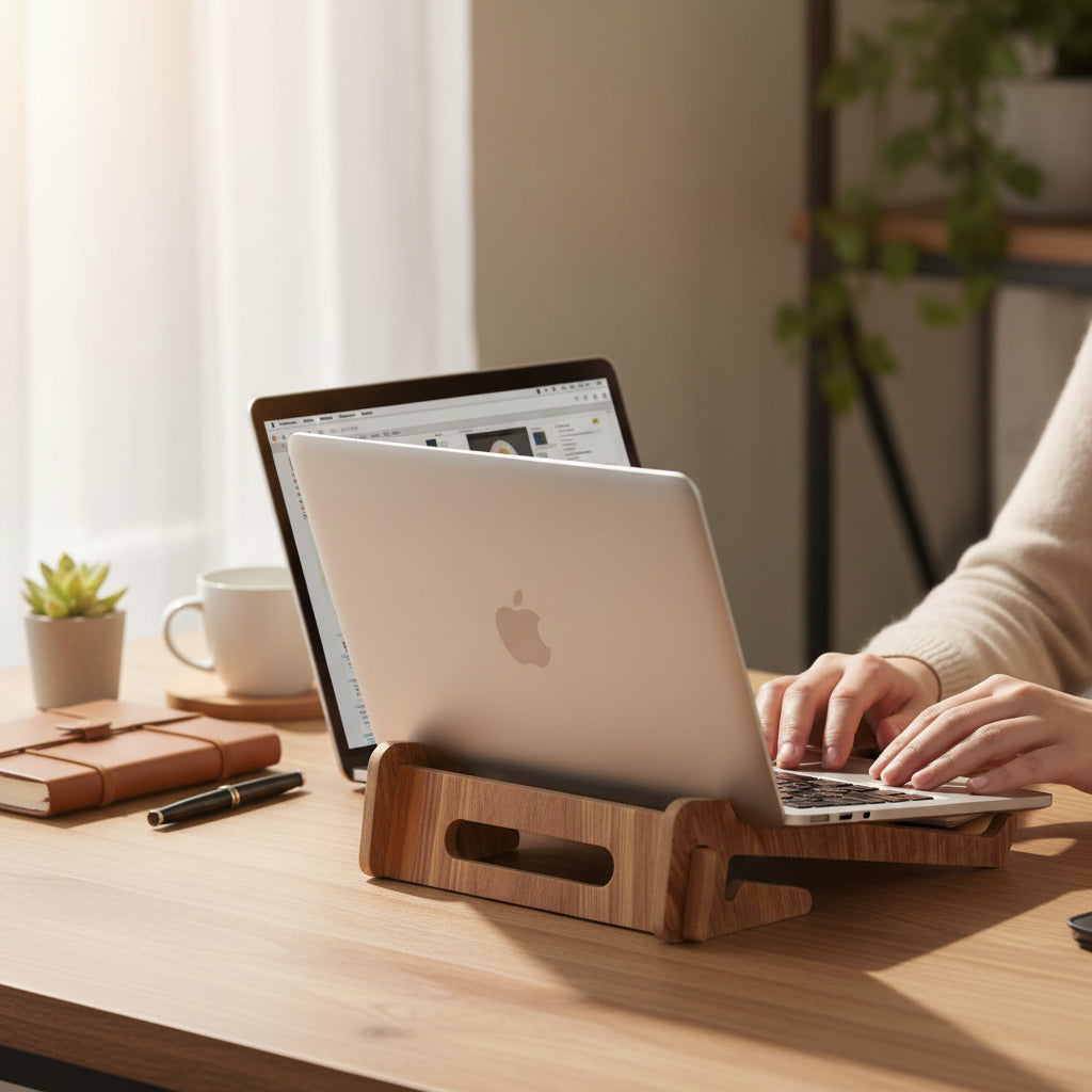 Ergonomik Ahşap Laptop Standı Laptop Yükseltici Dekoratif ve Tüm Modellerle Uyumlu
