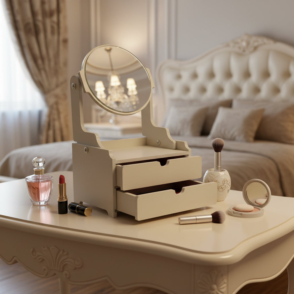 Ayarlanabilir Aynalı Ahşap Makyaj Organizeri Dekoratif Şık ve Premium Tasarım