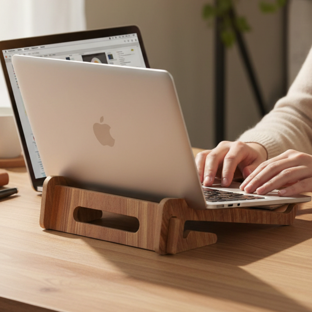 Ergonomik Ahşap Laptop Standı Laptop Yükseltici Dekoratif ve Tüm Modellerle Uyumlu