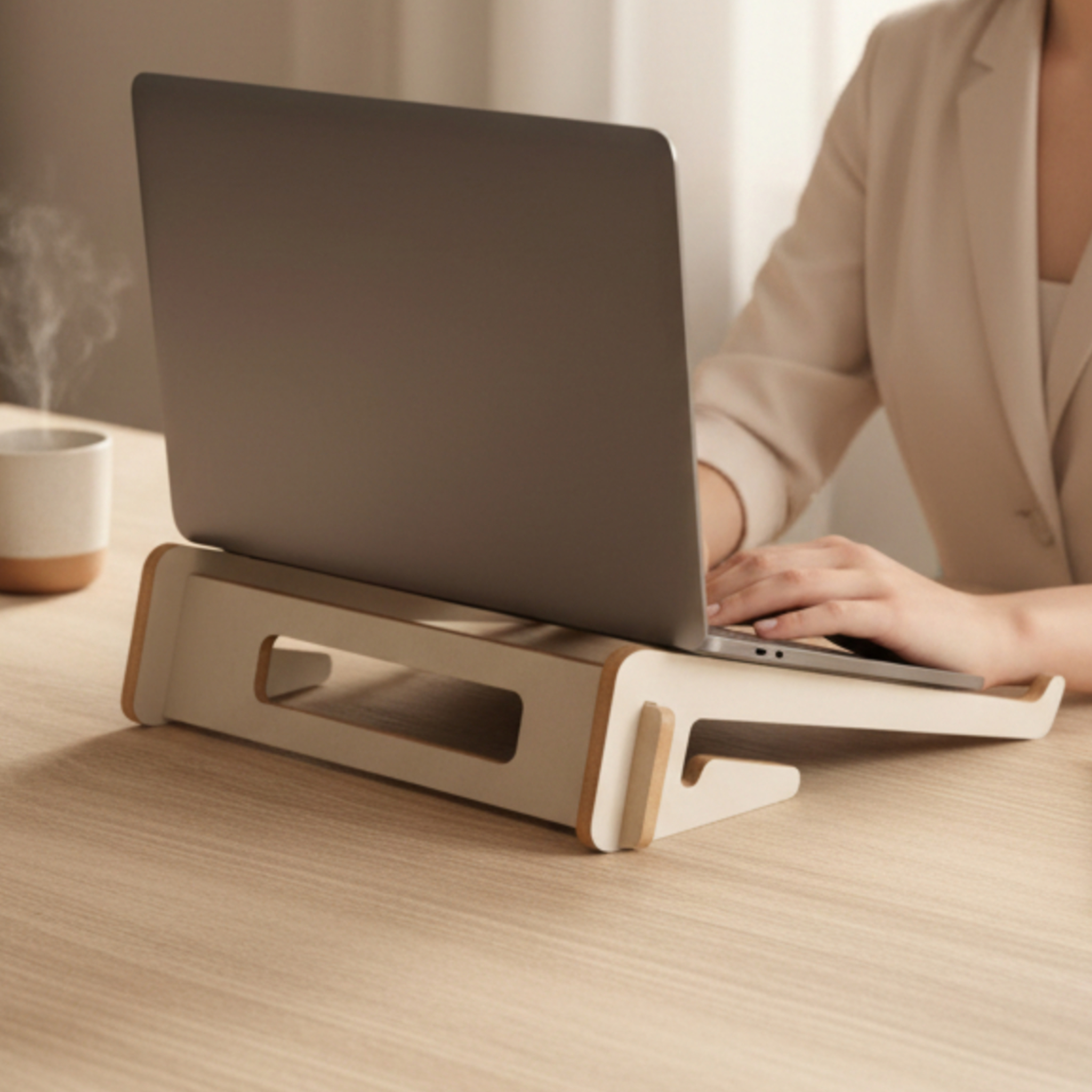 Ergonomik Ahşap Laptop Standı Laptop Yükseltici Dekoratif ve Tüm Modellerle Uyumlu