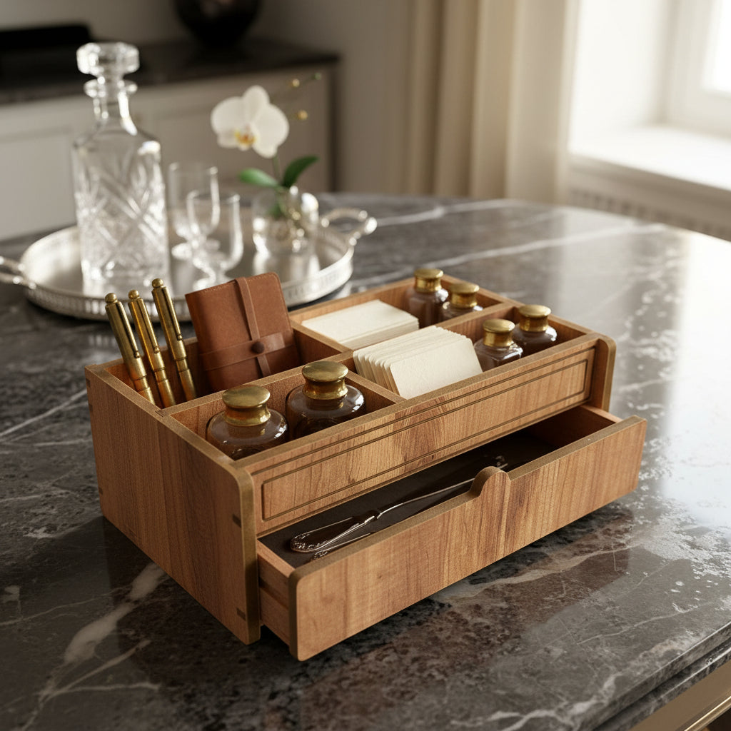 Çok Amaçlı Çekmeceli Ahşap Organizer Dekoratif Şık ve Premium Tasarım