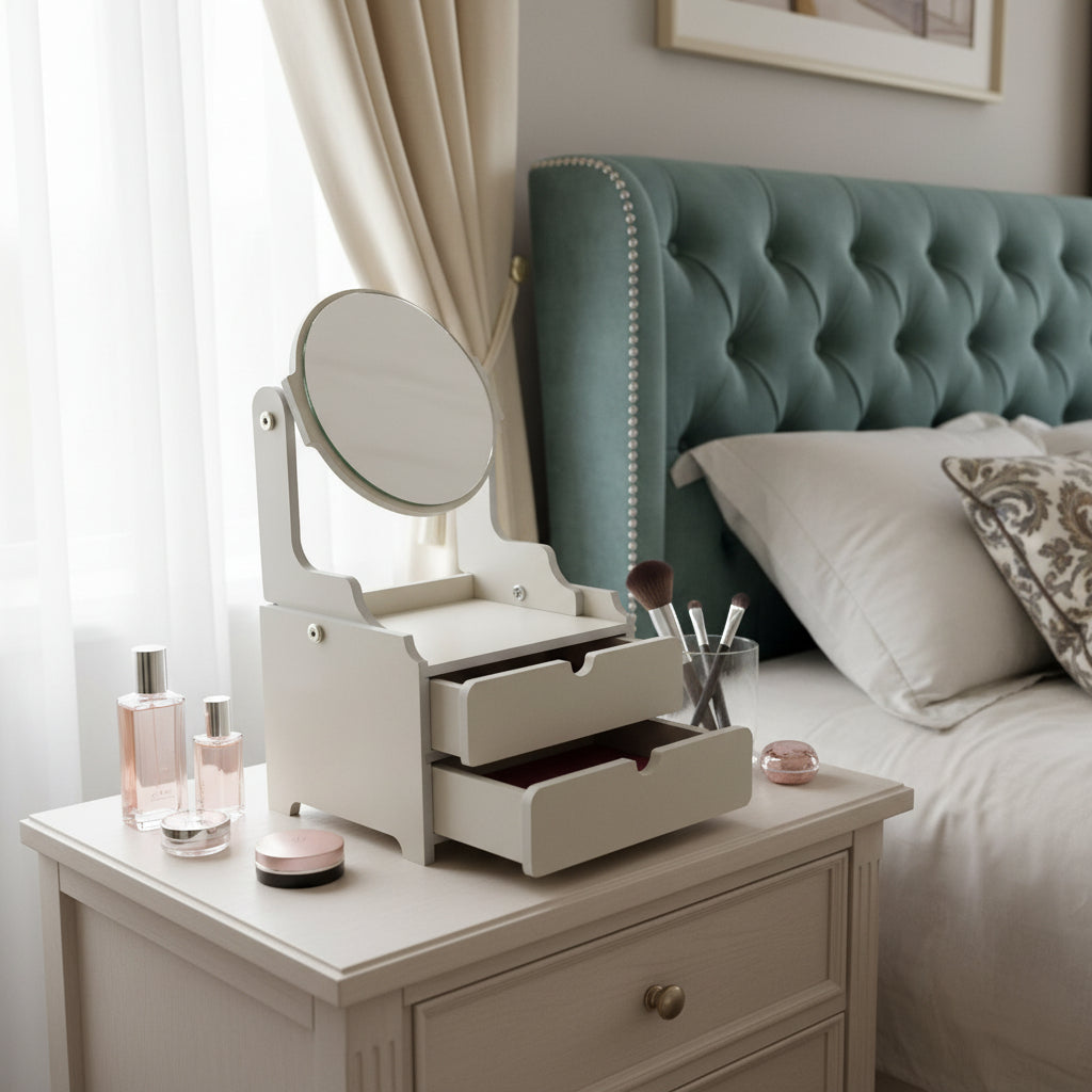 Ayarlanabilir Aynalı Ahşap Makyaj Organizeri Dekoratif Şık ve Premium Tasarım