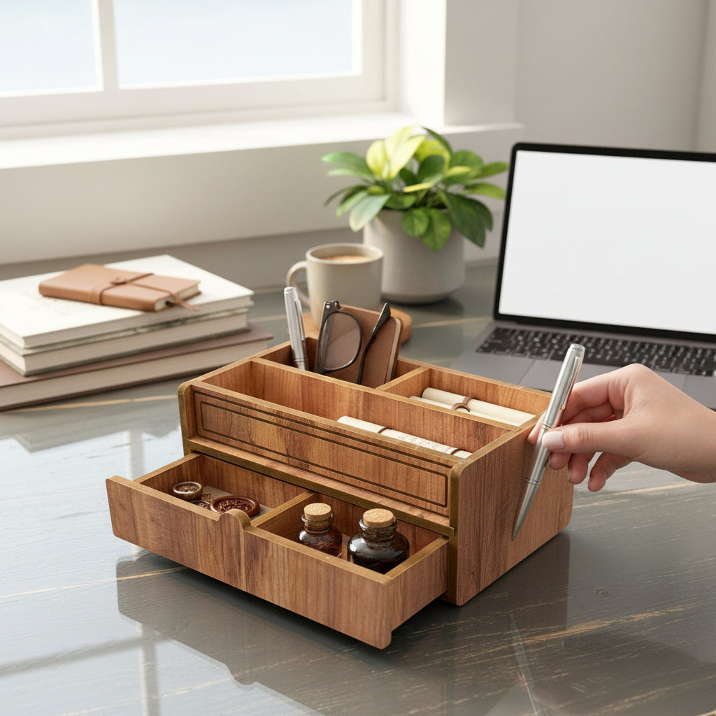 Çok Amaçlı Çekmeceli Ahşap Organizer Dekoratif Şık ve Premium Tasarım