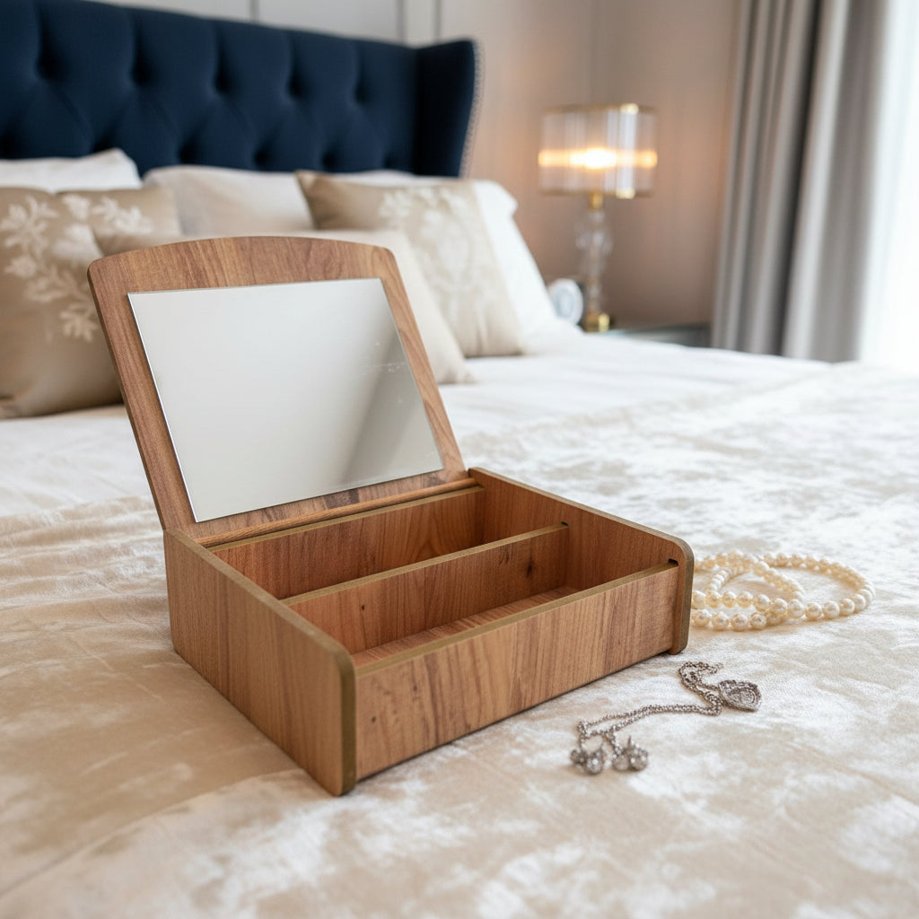 Aynalı Ahşap Makyaj Organizeri Dekoratif Şık ve Premium Tasarım