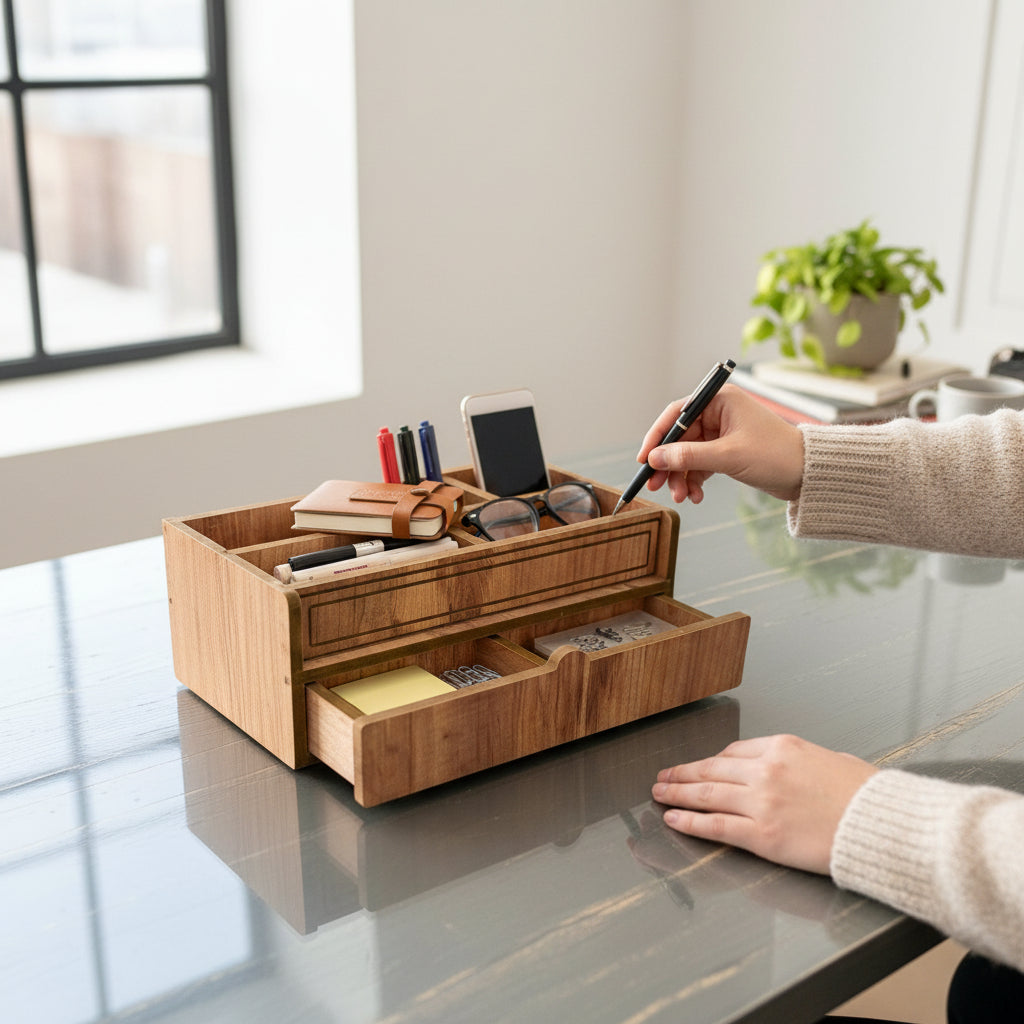 Çok Amaçlı Çekmeceli Ahşap Organizer Dekoratif Şık ve Premium Tasarım