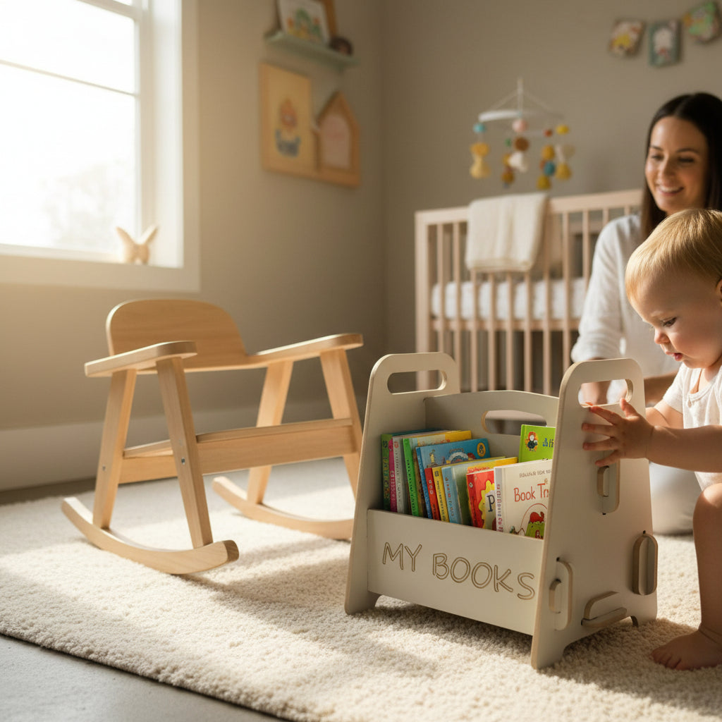 Montessori Ahşap Çocuk Kitaplığı Beyaz Eğitici ve Dekoratif Tasarım