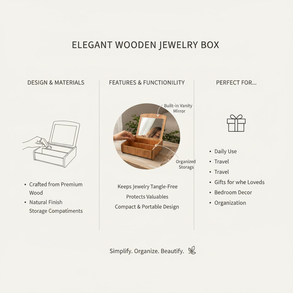 Aynalı Ahşap Makyaj Organizeri Dekoratif Şık ve Premium Tasarım