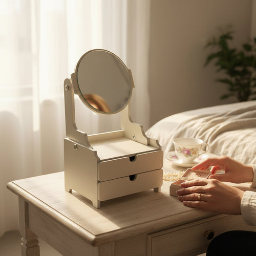 Ayarlanabilir Aynalı Ahşap Makyaj Organizeri Dekoratif Şık ve Premium Tasarım
