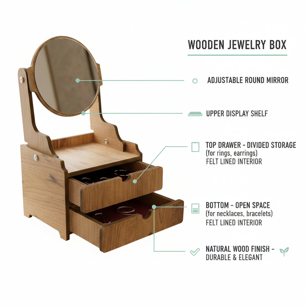 Ayarlanabilir Aynalı Ahşap Makyaj Organizeri Dekoratif Şık ve Premium Tasarım