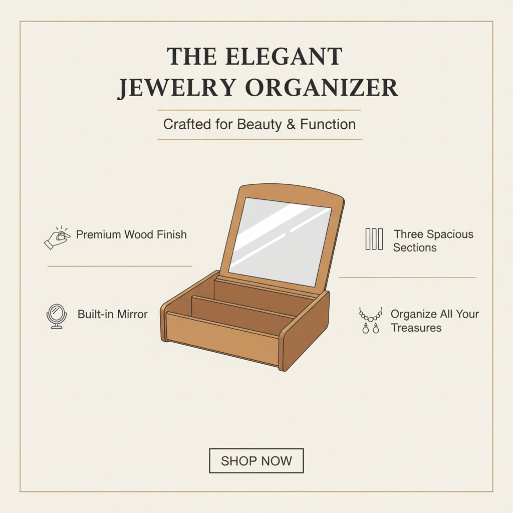 Aynalı Ahşap Makyaj Organizeri Dekoratif Şık ve Premium Tasarım