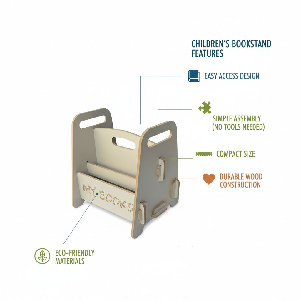 Montessori Ahşap Çocuk Kitaplığı Beyaz Eğitici ve Dekoratif Tasarım
