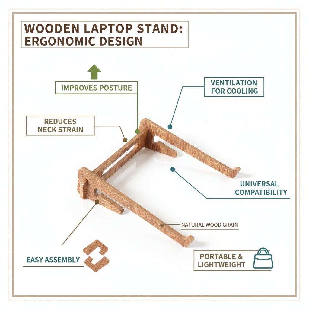 Ergonomik Ahşap Laptop Standı Laptop Yükseltici Dekoratif ve Tüm Modellerle Uyumlu