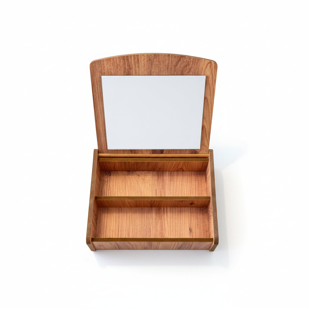 Aynalı Ahşap Makyaj Organizeri Dekoratif Şık ve Premium Tasarım